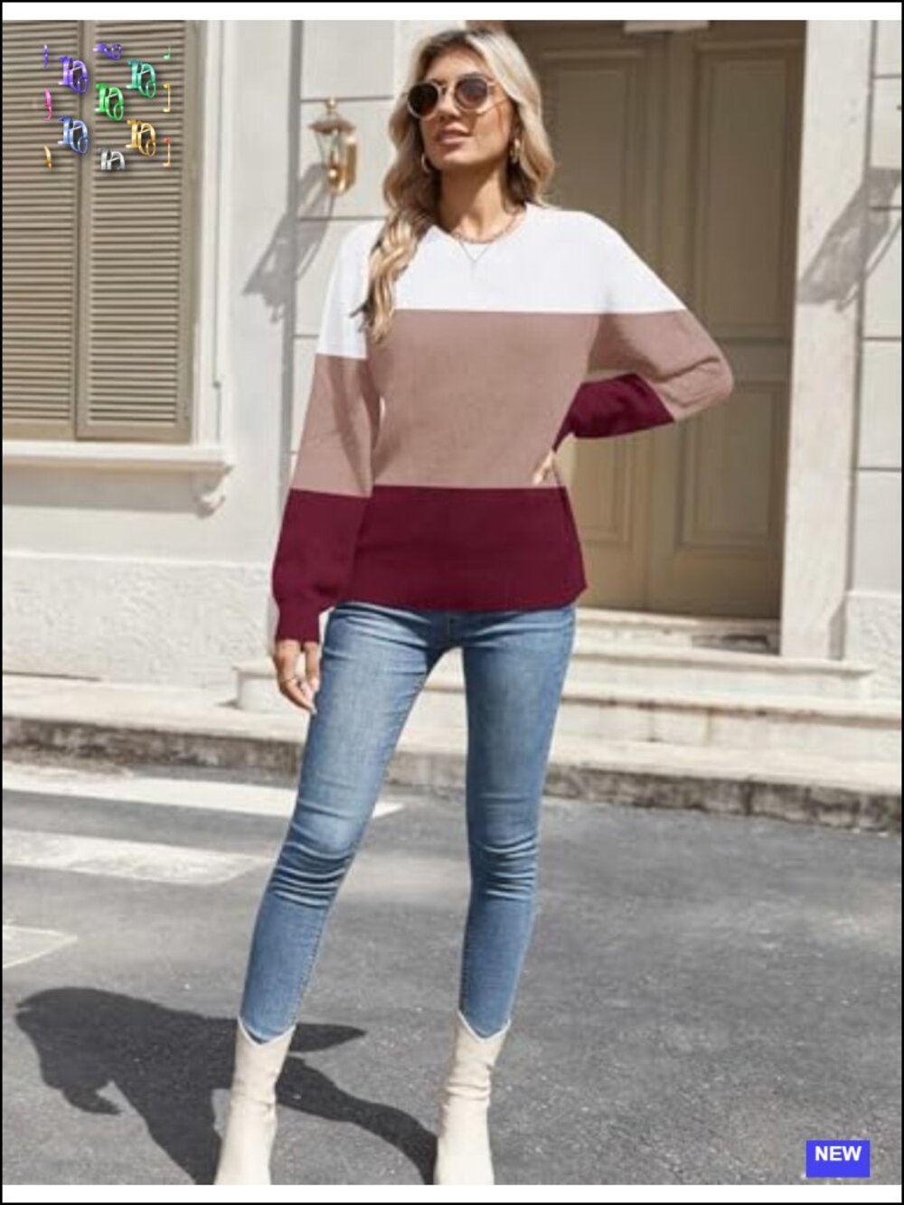 100% Acrylic Women's Knit Pullover Sweater Crew Neck Long Sleeve Loose Fit - Picture 4 of 6